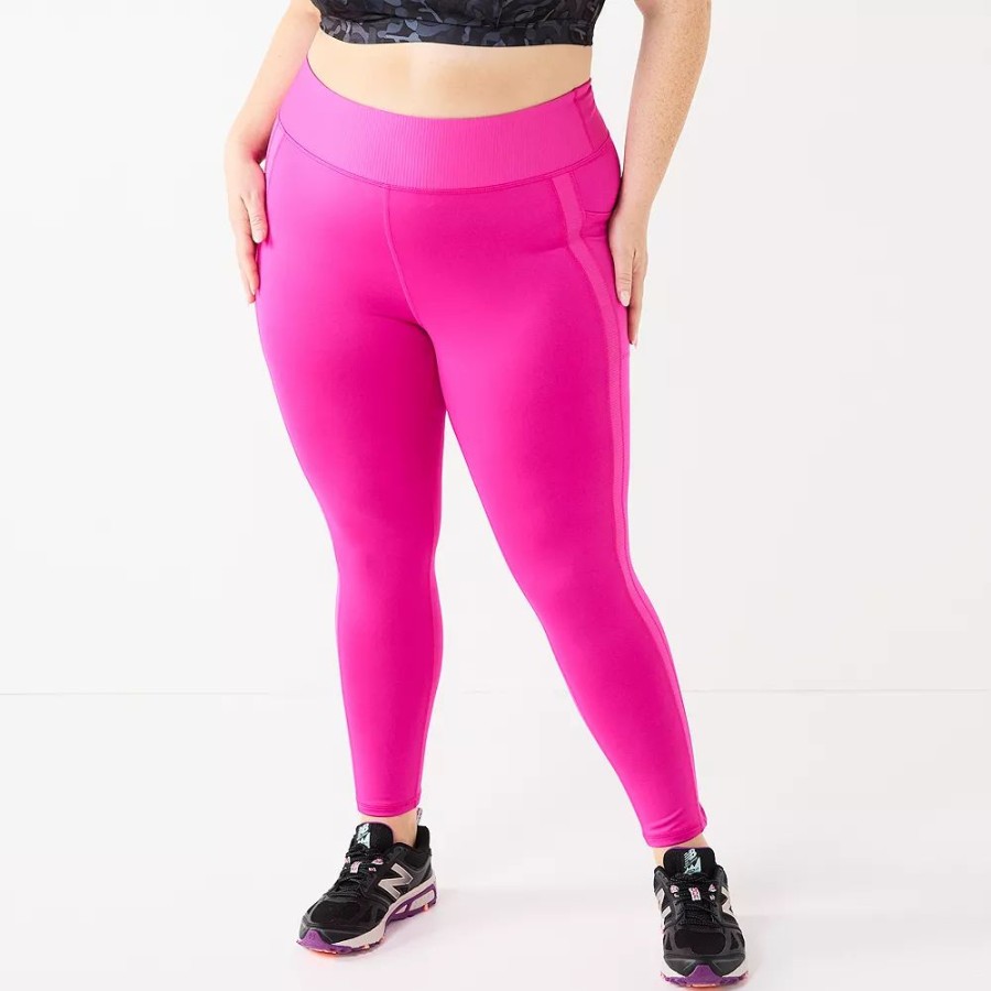 Clothing * | Plus Size Tek Gear Ribbed Panel High-Waisted 7/8 Leggings Fuchsia