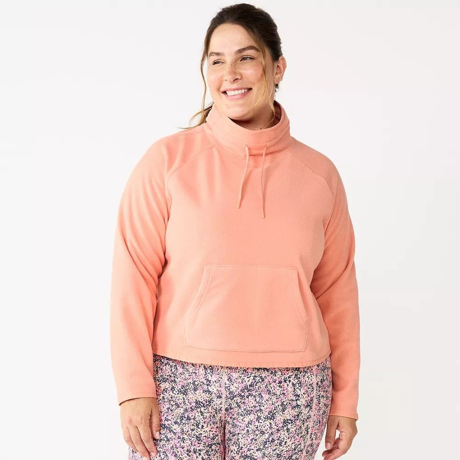 Clothing * | Plus Size Tek Gear Microfleece Crop Cowlneck Sweatshirt