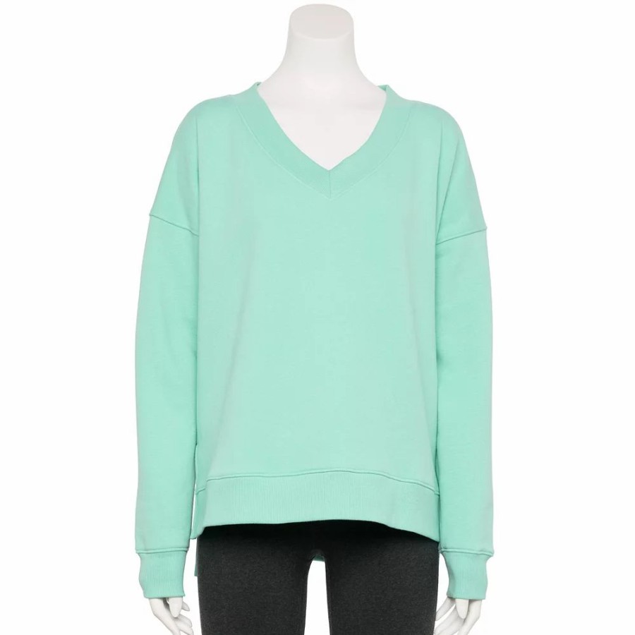 Clothing * | Women'S Tek Gear Ultrasoft Fleece V-Neck Sweater Shy Green