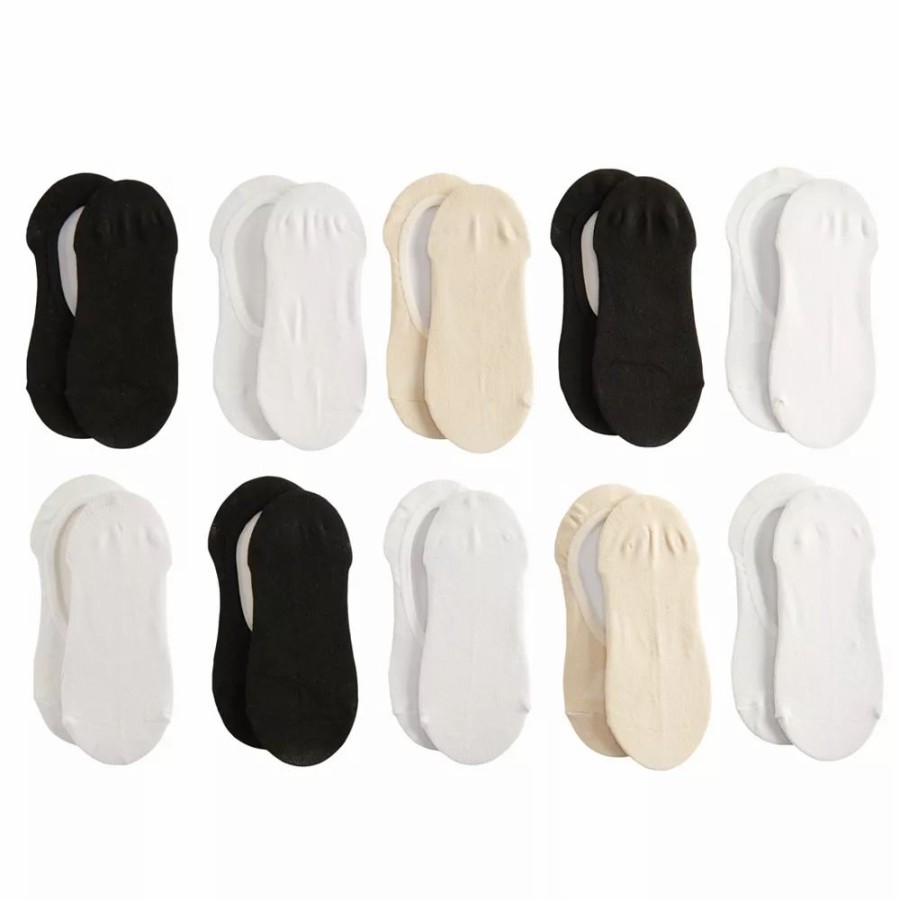 Socks & Hosiery * | Women'S Tek Gear 10-Pack Basic Liner Socks White Black Beige