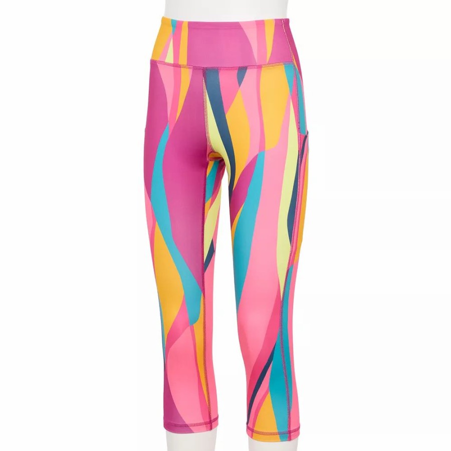 Clothing * | Women'S Tek Gear Core High-Waisted Capri Leggings Pink Abstract Print