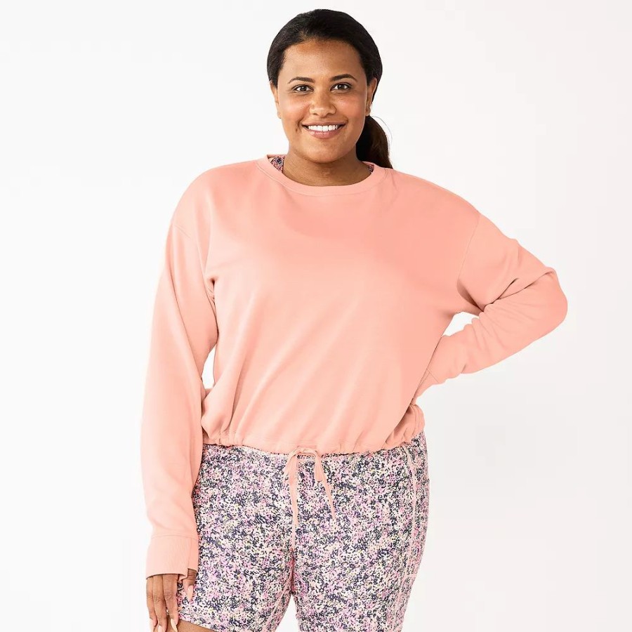 Clothing * | Plus Size Tek Gear Stretch Fleece Cinched-Waist Top