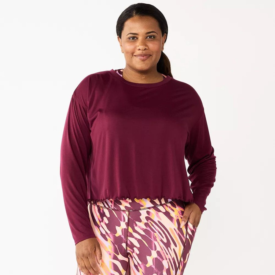 Clothing * | Plus Size Tek Gear Lettuce-Edge Cross-Back Top